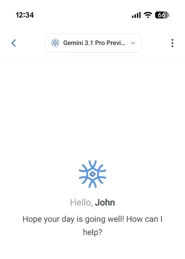 9xChat on a phone with a new chat open, the model picker at the top, and a greeting ready for the first message