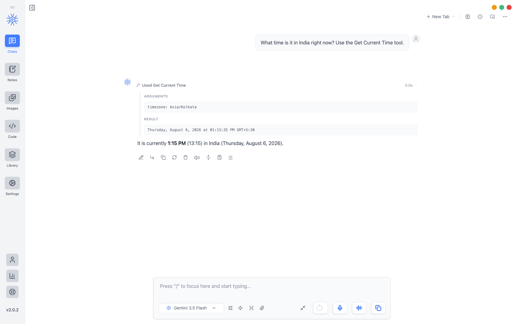 مکالمه 9xchat با Get Current Time گسترش یافت تا آرگومان آسیای کلکته، زمان برگشت و پاسخ نهایی را نشان دهد.
