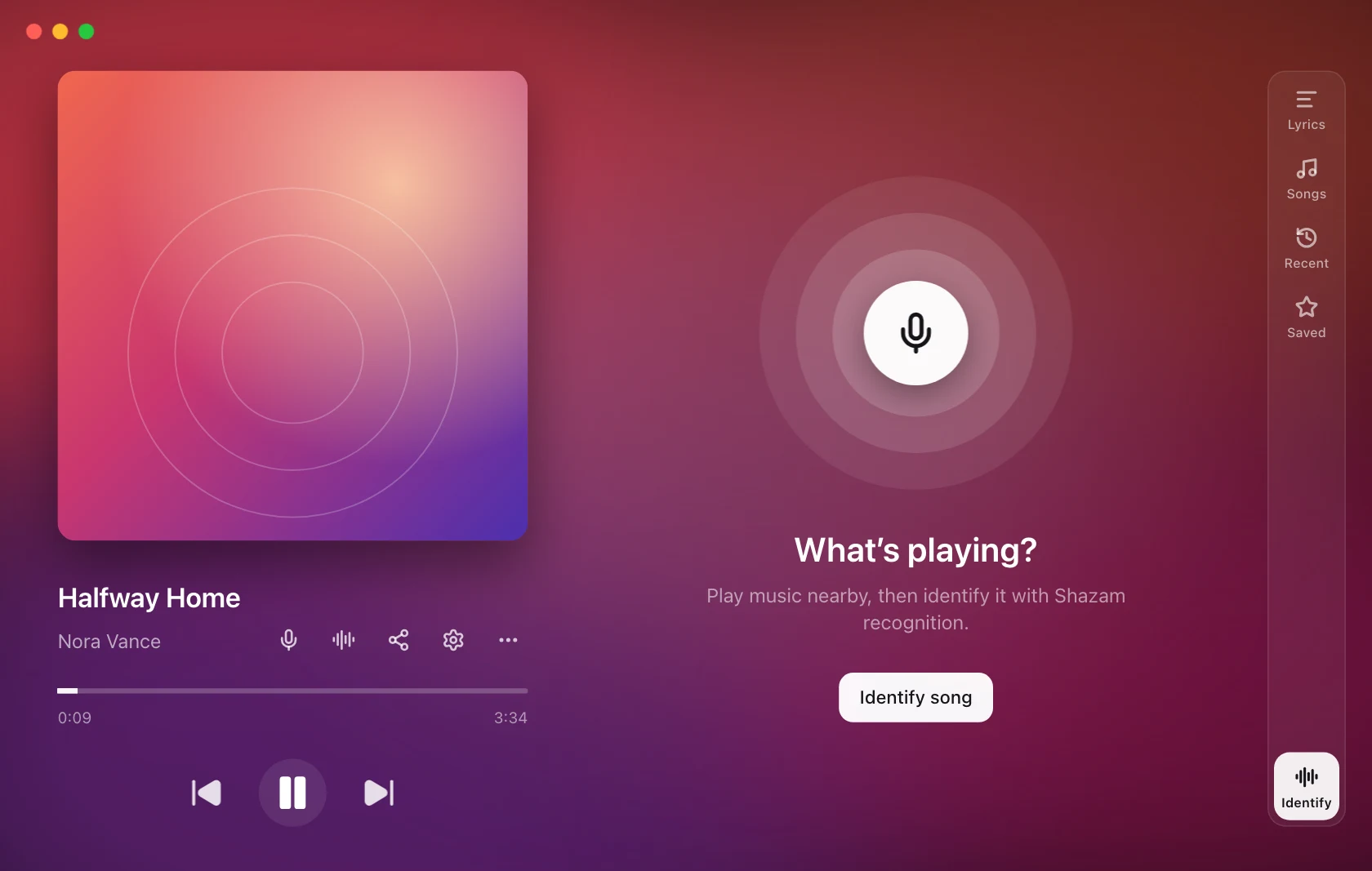 Identifica la canzone nella finestra dei testi accanto alla canzone corrente e alla guida di navigazione